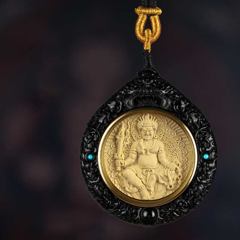 KarmaRipple's Chinese Zodiac Avalokitesvara Small Leaf Red Sandalwood Ebony Longevity Pendant Necklace p49