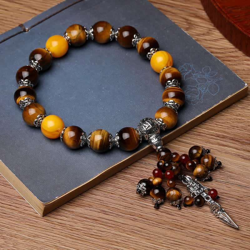 KarmaRipple's Authentic Tiger Eye Red Agate Dragon Vein Agate Stone Vajra Dorje Power Balancing Bracelet Car Decoration p17