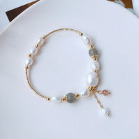 KarmaRipple's Pearl Moonstone Strawberry Quartz Bead Optimism Bracelet