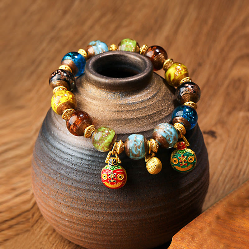 KarmaRipple's Gold Swallowing Beast Family Talisman Liuli Glass Bead Fortune Bracelet p49