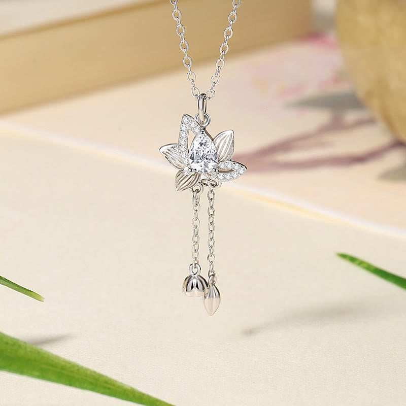 KarmaRipple's 925 Sterling Silver Lotus Zircon Enlightenment Pendant Necklace p1