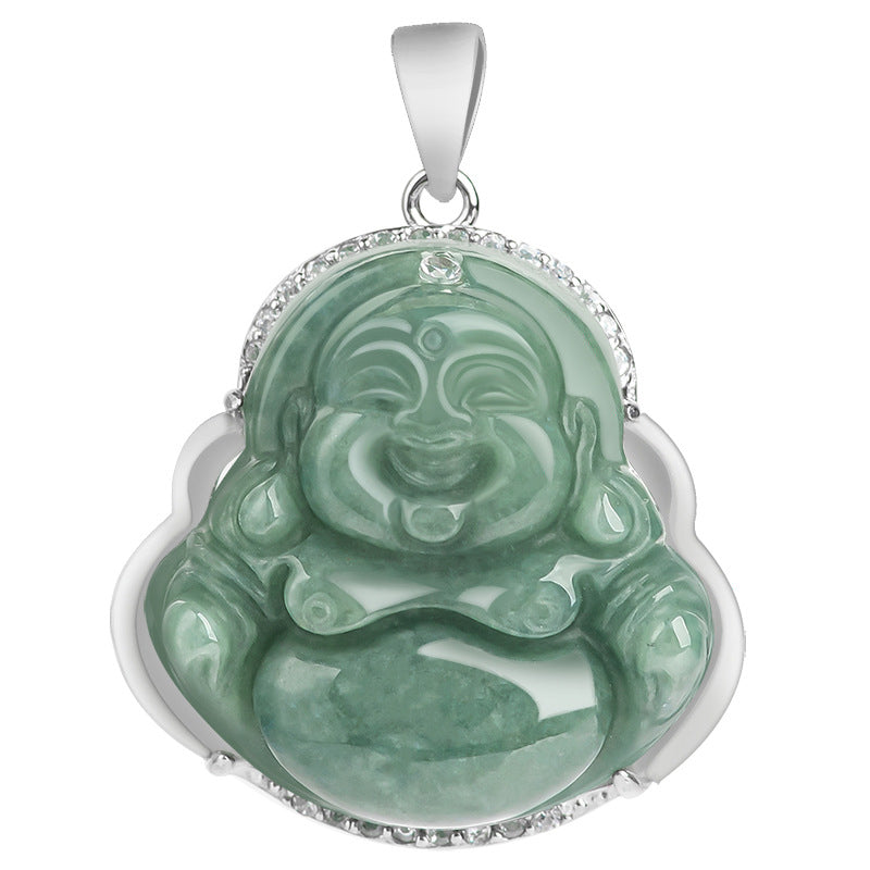 KarmaRipple's 925 Sterling Silver Laughing Buddha Jade Abundance Pendant Chain Necklace p13