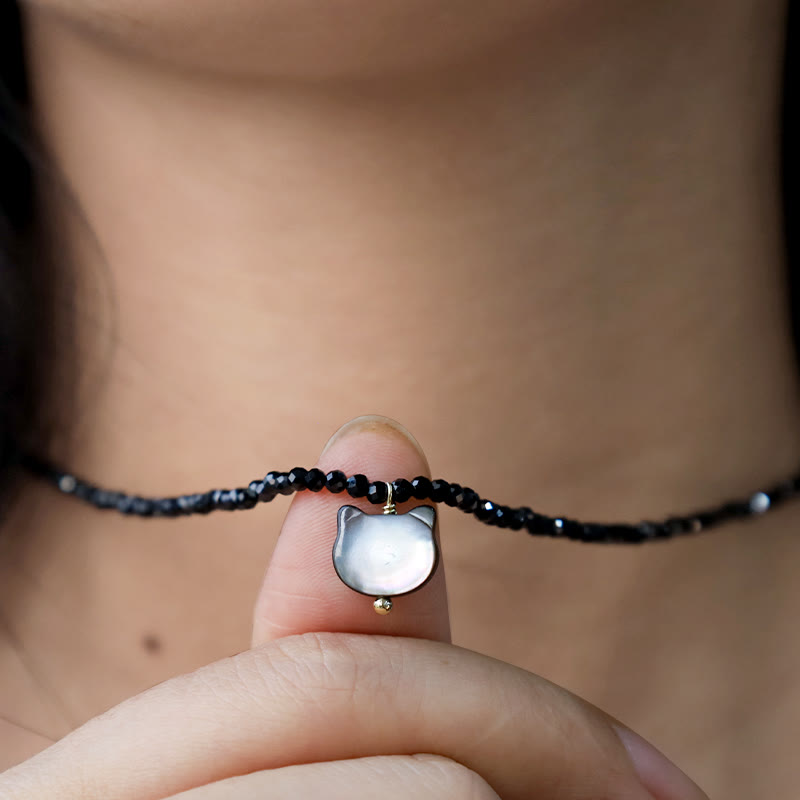 KarmaRipple's Black Spinel Cute Cat Motivate Choker Pendant p10