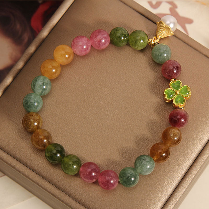 KarmaRipple's Colorful Tourmaline Four Leaf Clover Flower Wisdom Bracelet p4