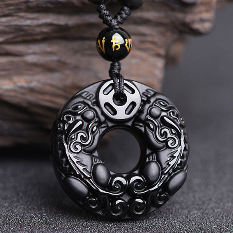 KarmaRipple's Pixiu Obsidian Wealth Necklace Pendant p2