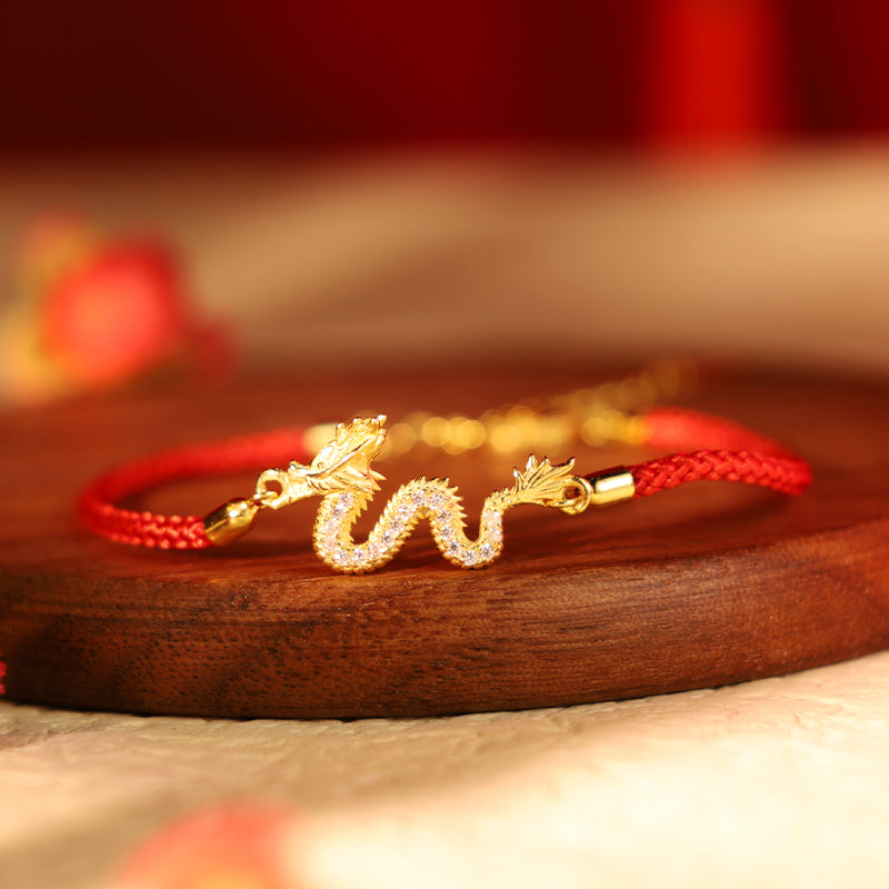 KarmaRipple's 925 Sterling Silver Year Of The Dragon Auspicious Golden Dragon Fortune Red Rope Chain Bracelet p22