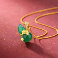KarmaRipple's Cyan Jade Gourd Lotus Leaf Abundance Necklace Pendant
