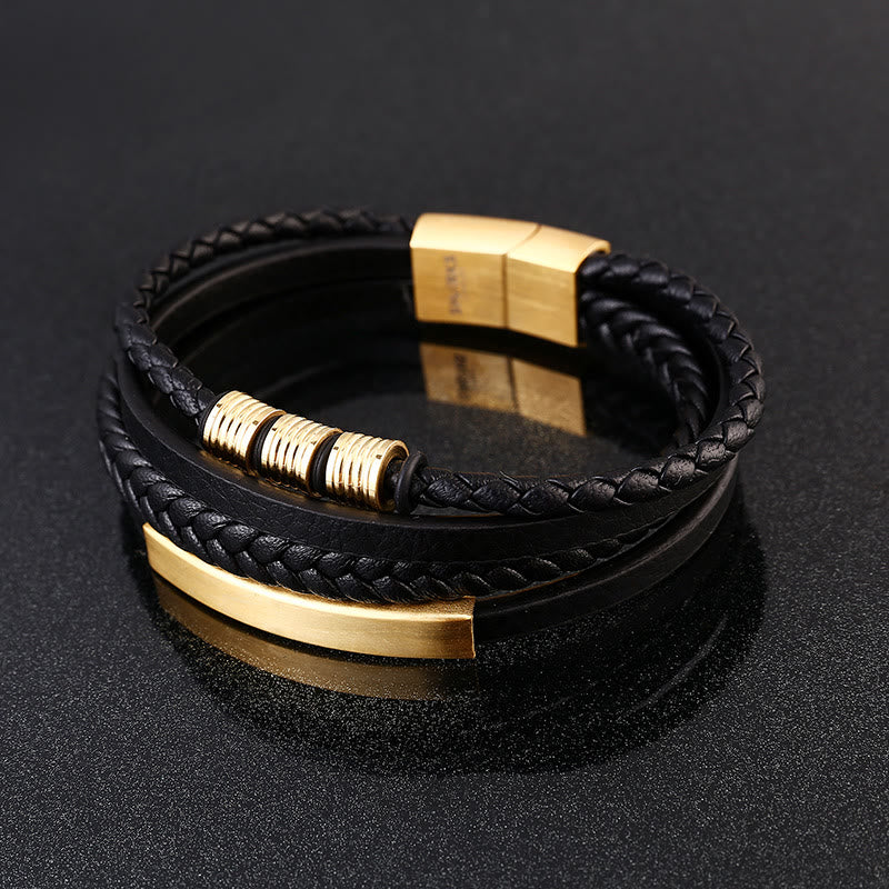 KarmaRipple's Leather Multi-Layer Titanium Steel Balance Woven Magnetic Buckle Bracelet p17