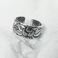 KarmaRipple's 999 Sterling Silver Lotus Symbol Heart Sutra Protection Ring