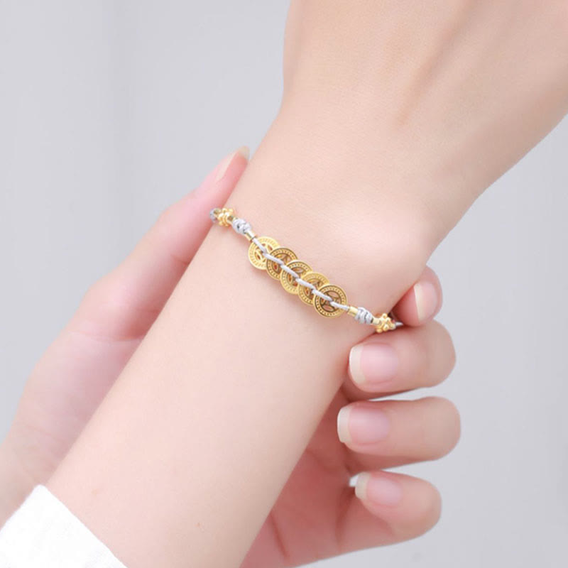 KarmaRipple's Bronze Coin Fortune Tree Pearl Fortune Blue Rope Woven Bracelet p12