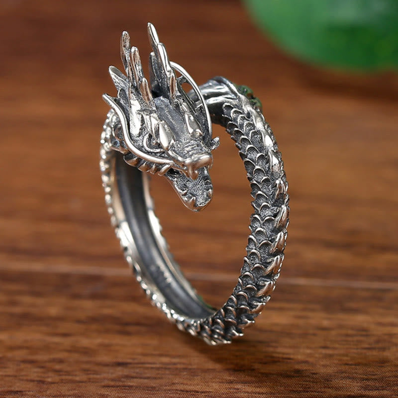 KarmaRipple's 925 Sterling Silver Vintage Dragon Success Protection Strength Adjustable Ring p3