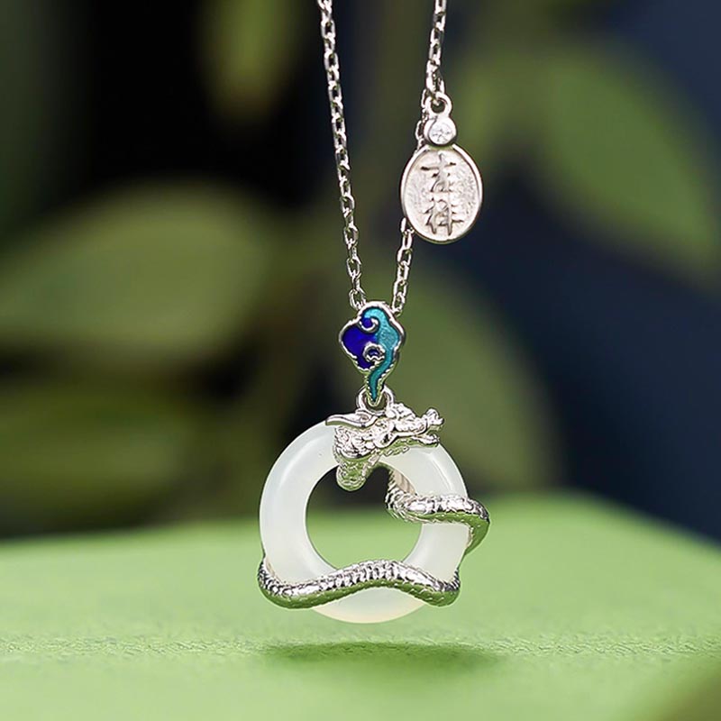 KarmaRipple's Year Of The Dragon 925 Sterling Silver Hetian Ivory Jade Peace Buckle Auspicious Clouds Success Pendant Necklace p16