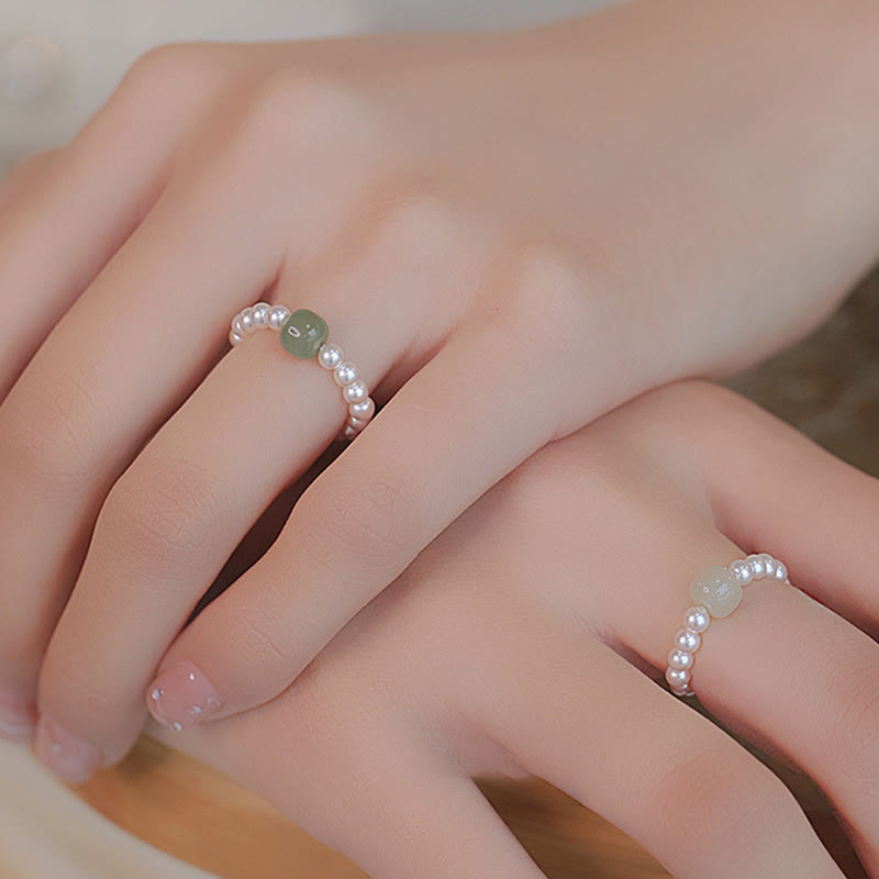 KarmaRipple's Round Jade Pearl Beadwork Fortune Ring p5