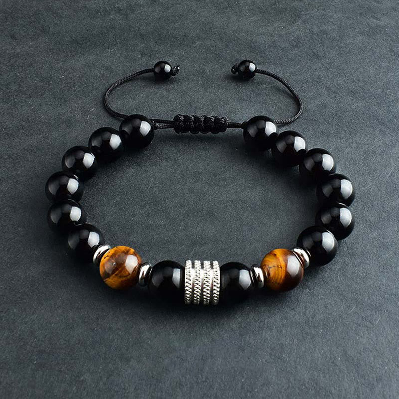 KarmaRipple's Authentic Black Obsidian Tiger Eye Strength Fulfillment Bracelet p2