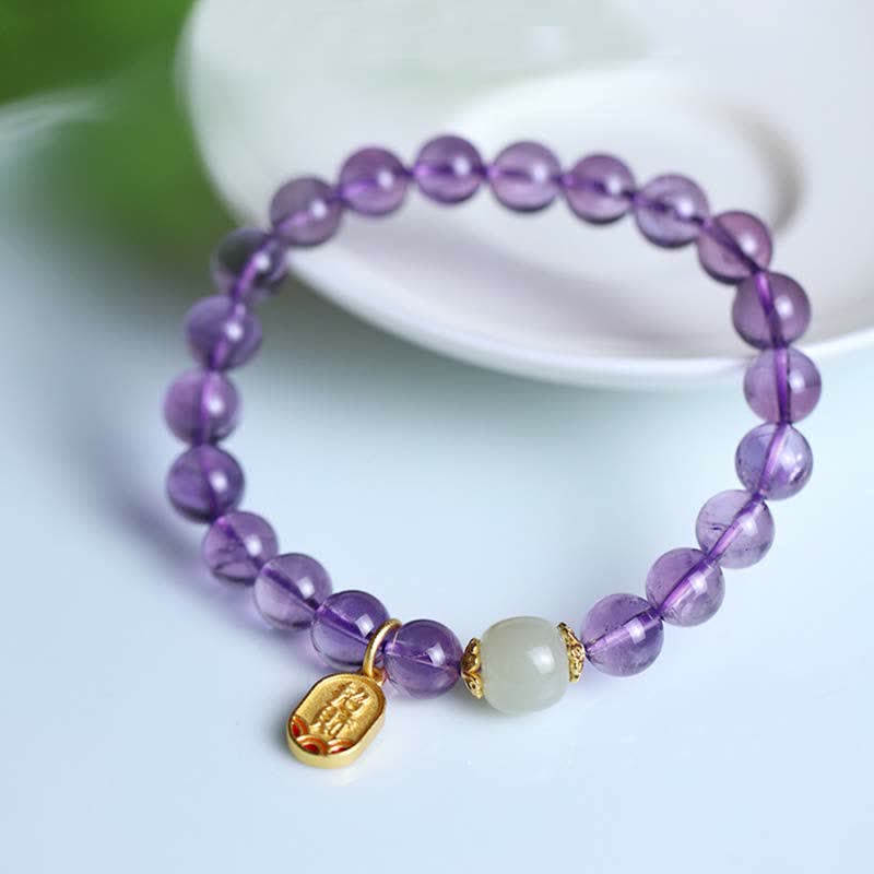 KarmaRipple's Authentic Amethyst Gemstone Hetian Jade Balancing Talisman Bracelet p5