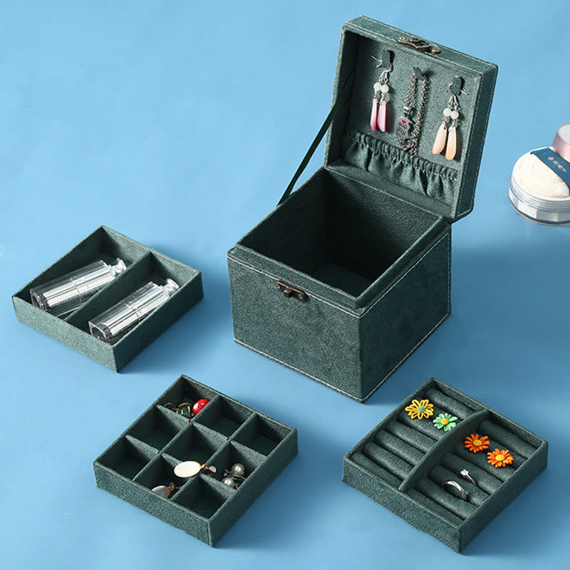 KarmaRipple's Jewelry Box Organizer Three-Layer Jewelry Storage Box Flannel Gift Box p5
