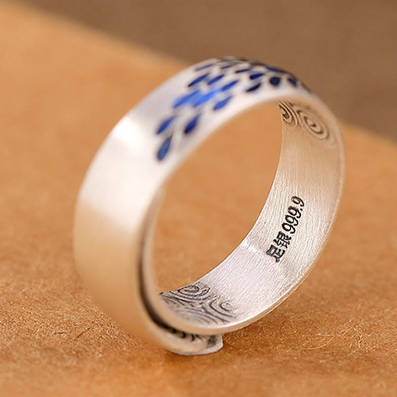 KarmaRipple's 999 Sterling Silver Peacock Auspicious Clouds Engraved Lotus Flower Fortune Ring p6