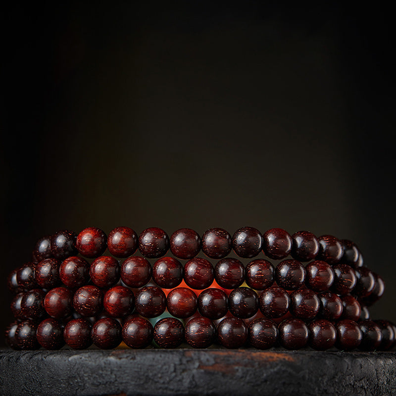 KarmaRipple's Chinese Zodiac Natal Buddha 108 Mala Beadwork Small Leaf Red Sandalwood Red Agate PiXiu Protection Bracelet p24
