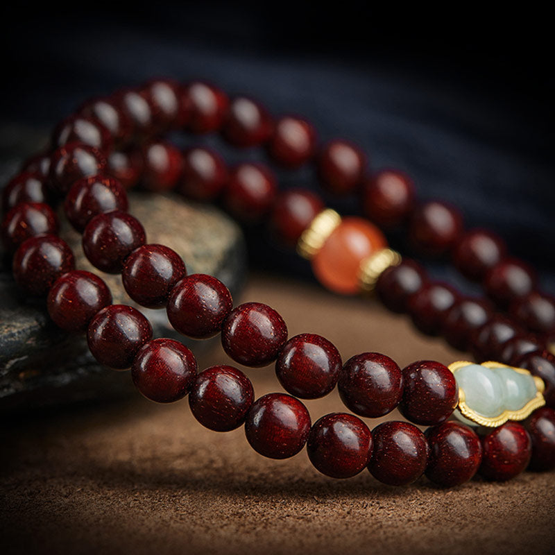 KarmaRipple's Chinese Zodiac Natal Buddha Small Leaf Red Sandalwood Jade Red Agate PiXiu Sooth Bracelet p13