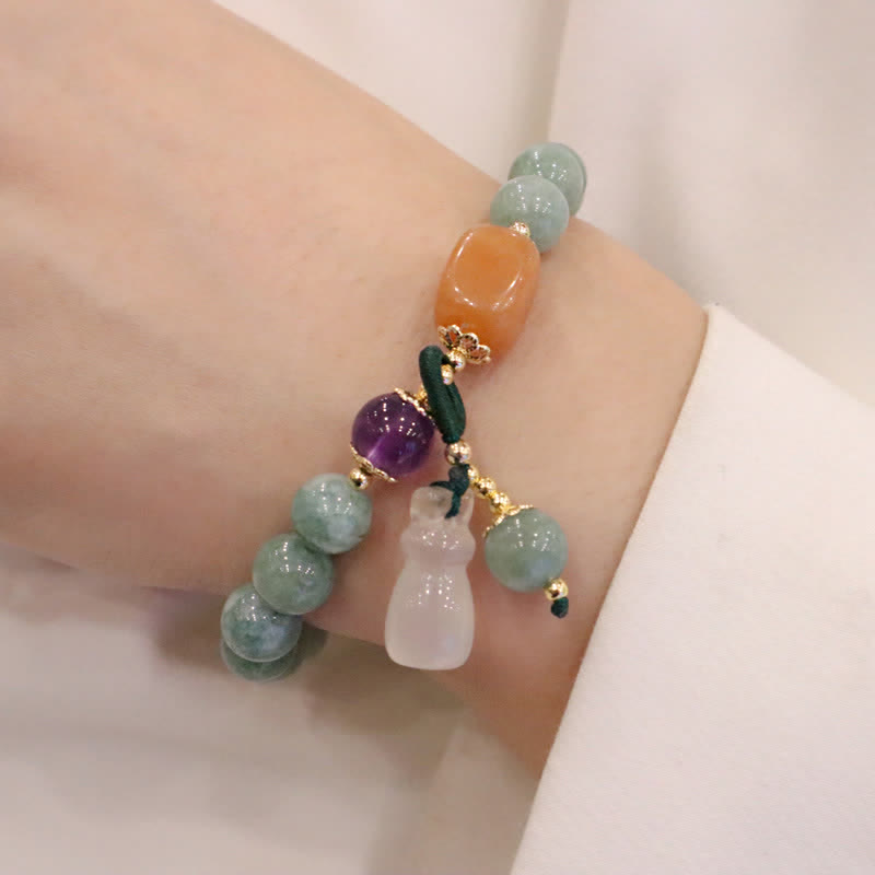 KarmaRipple's Cyan Jade Lotus Pumpkin Wish Peace Buckle Amethyst Gemstone Balancing Bracelet p11