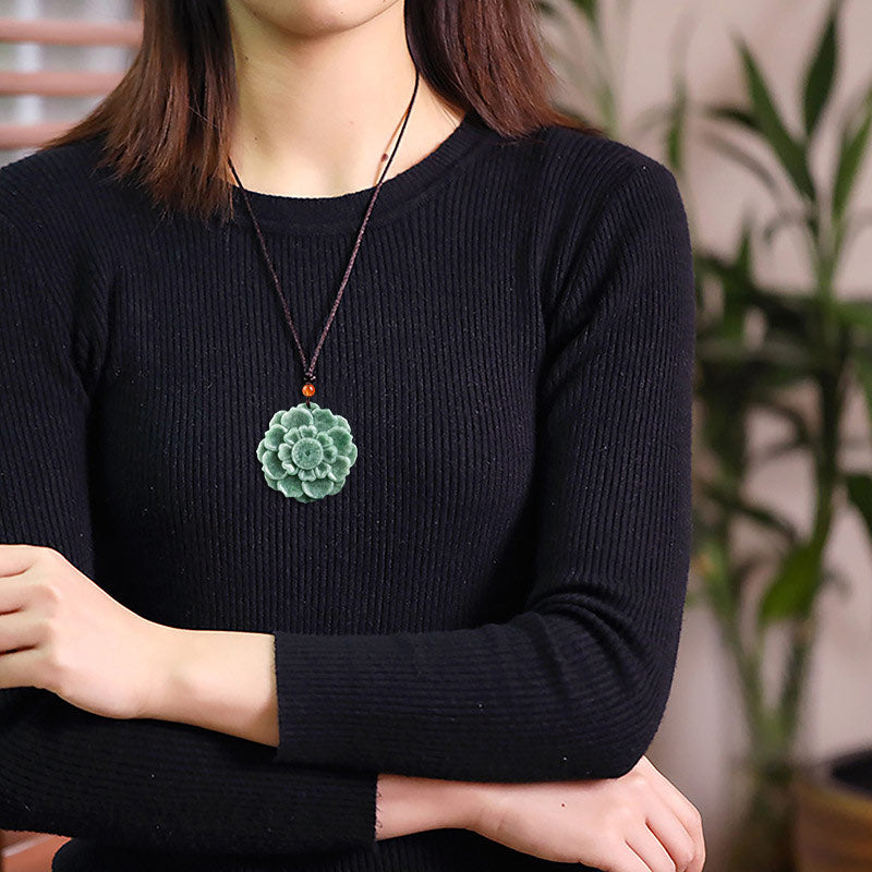 KarmaRipple's Lotus Pattern Jade Fortune Prosperity Pendant Necklace p3