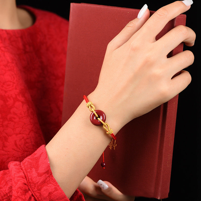 KarmaRipple's Handmade Cinnabar Peace Buckle Blessing Woven Rope Bracelet p11