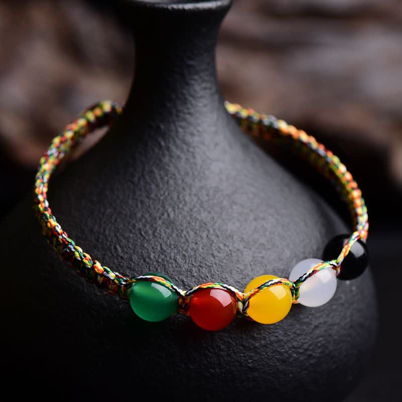 KarmaRipple's Colorful Agate Metal Wood Water Fire Earth Five Elements String Bracelet p2