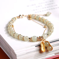 KarmaRipple's 925 Sterling Silver Authentic Hetian Jade Good Things Happen Peanut Talisman Bracelet