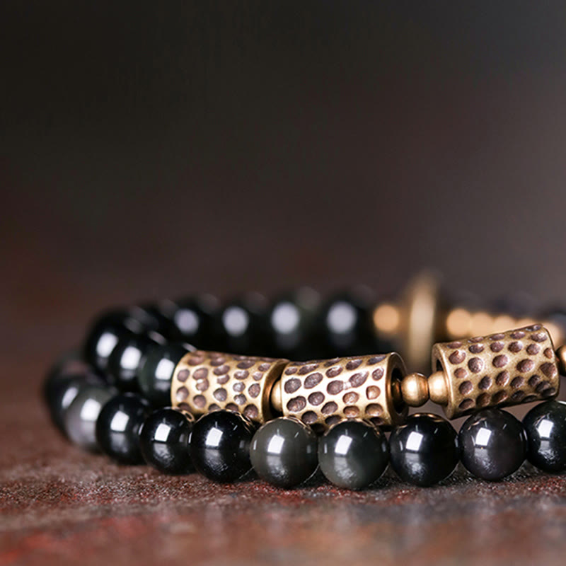 KarmaRipple's Rainbow Obsidian Bronze Love Double Wrap Bracelet p6