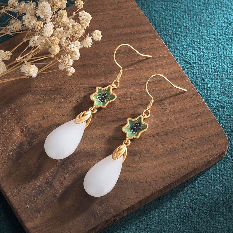 KarmaRipple's FengShui Ivory Jade Fortune Drop Earrings p15
