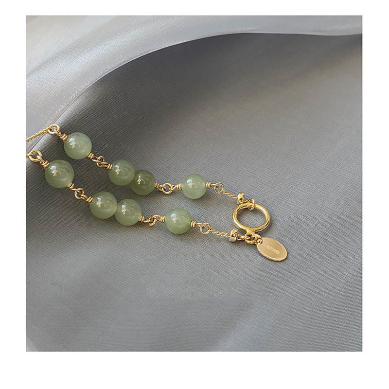 KarmaRipple's 14k Gold Plated Hetian Jade Beaded Prosperity Chain Bracelet p5