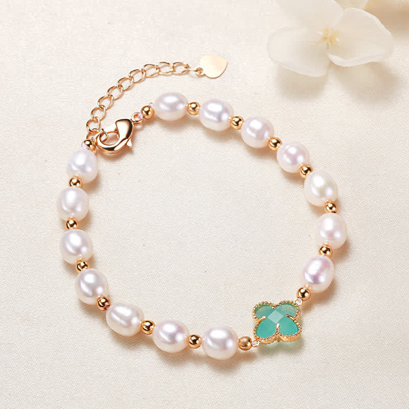 KarmaRipple's Pearl Four Leaf Clover Wealth Chain Bracelet p24