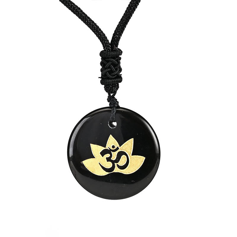 KarmaRipple's OM Lotus Symbol Various Gemstone Amethyst Tiger Eye Balancing Pendant Necklace p4