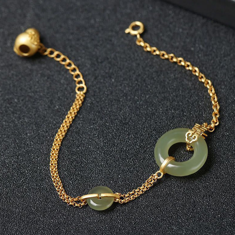 KarmaRipple's Round Jade Peace Buckle Gourd Fu Character Auspicious Prosperity Chain Bracelet p11