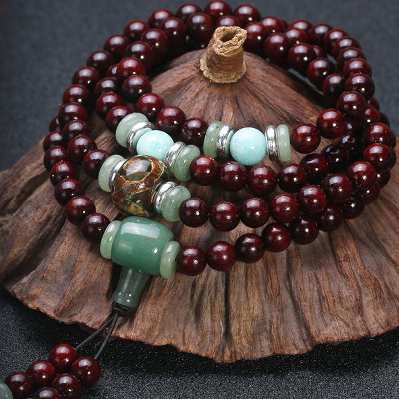 KarmaRipple's 108 Beadwork Small Leaf Red Sandalwood Green Aventurine Amazonite Fortune Balancing Bracelet Mala p8