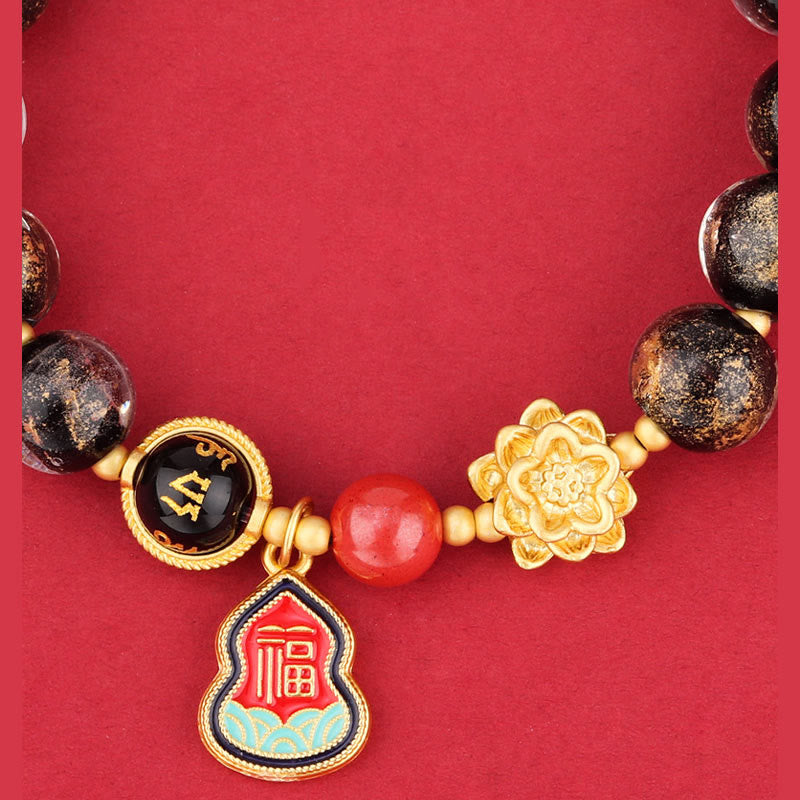 KarmaRipple's Tibet Om Mani Padme Hum Fu Character Gourd Talisman Lotus Liuli Glass Bead Fortune Bracelet p7
