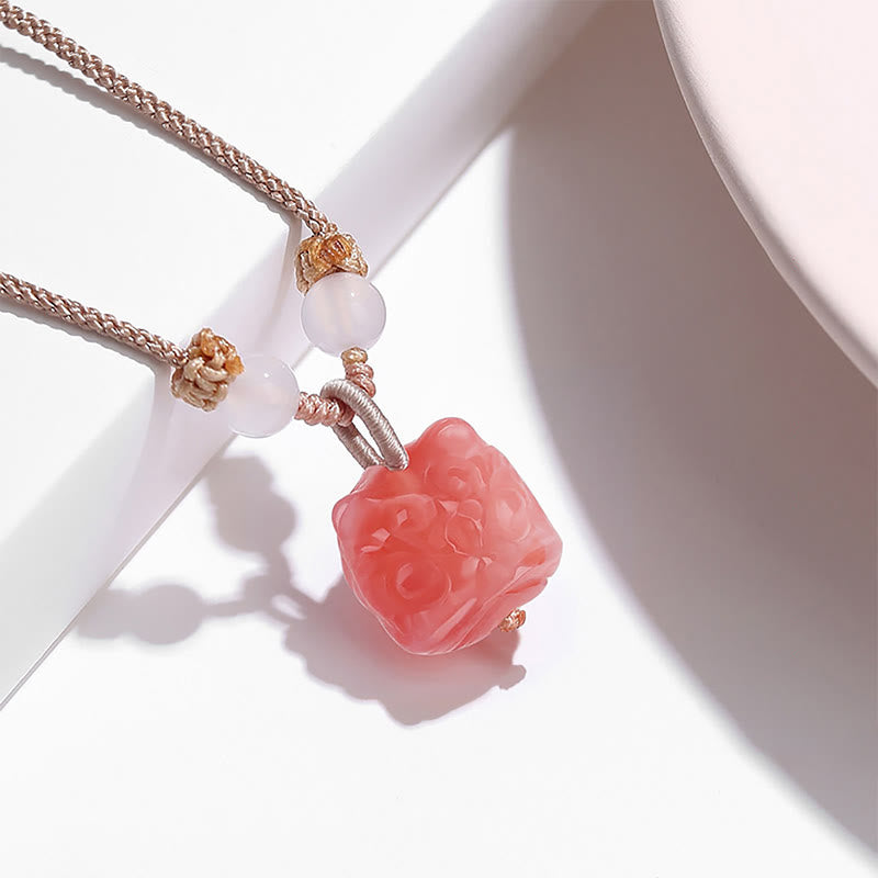 KarmaRipple's Authentic Silver Sheen Obsidian Red Agate Dancing Lion Protection Pendant Necklace p2