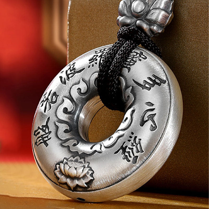 KarmaRipple's 999 Sterling Silver Heart Sutra Lotus Peace Buckle Pendant Necklace p4