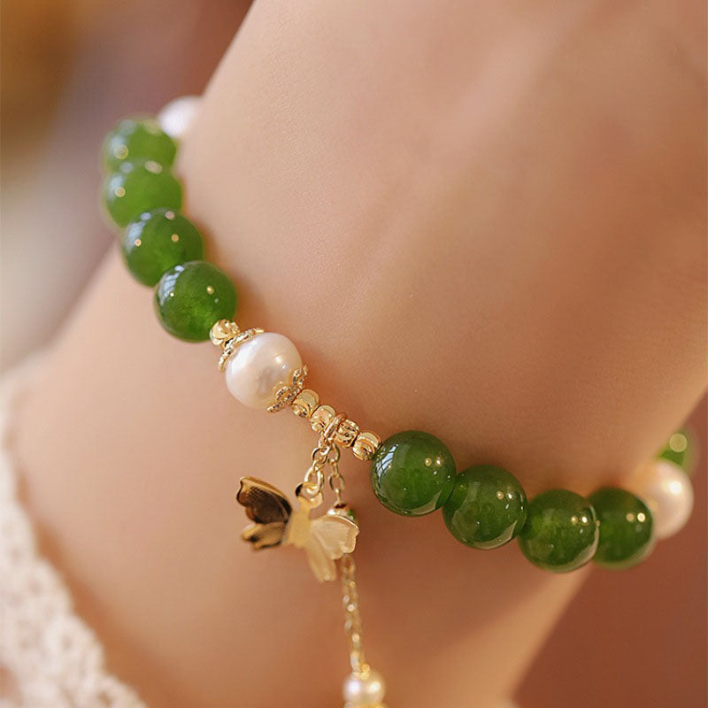 KarmaRipple's Authentic Green Chalcedony Pearl Butterfly Courage Strength Bracelet p4