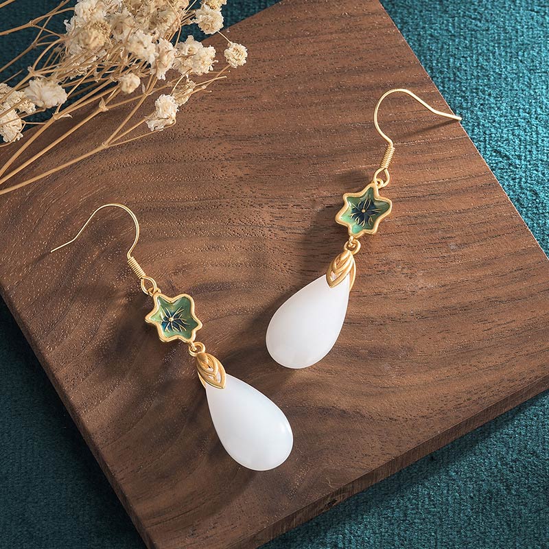 KarmaRipple's FengShui Ivory Jade Fortune Drop Earrings p16