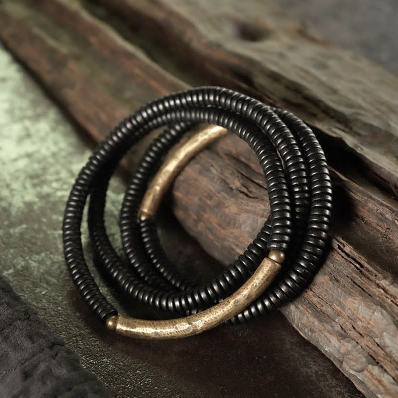 KarmaRipple's Ebony Wood Bronze Balance Multilayered Bracelet p2
