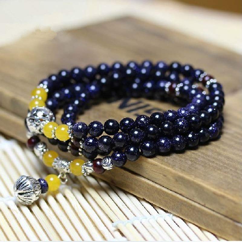 KarmaRipple's Blue Sandstone Wealth Talisman Bracelet Mala p4