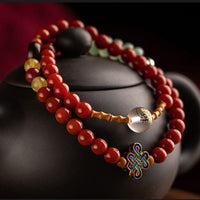 KarmaRipple's Chinese Zodiac Natal Buddha Red Agate Small Leaf Red Sandalwood Cinnabar Amulet Blessing Double Wrap Bracelet