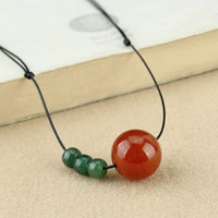 KarmaRipple's Red Agate Green Aventurine Green Bodhi Seed Bead Calm Leather Rope Pendant Necklace