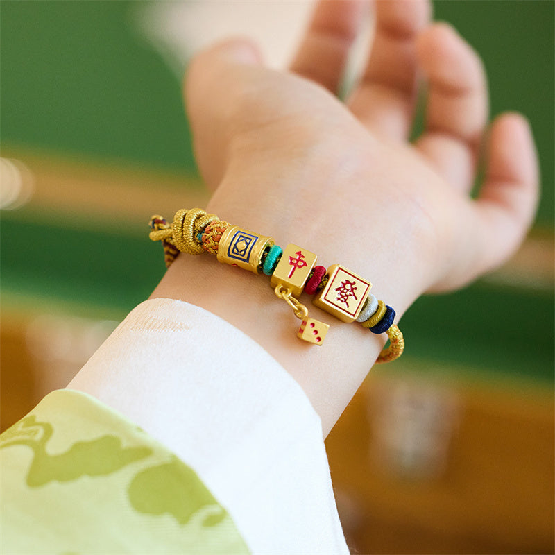 KarmaRipple's Year of the Dragon Koi Fish Mahjong Dice Peach Blossoms Bronze Coin Fortune Woven Bracelet p17