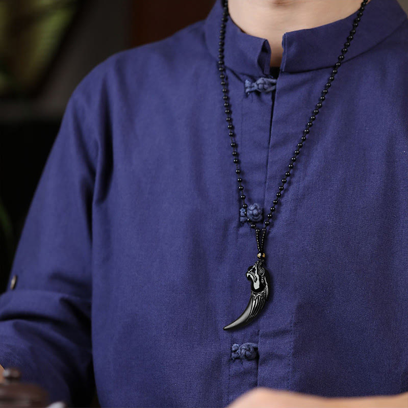 KarmaRipple's Authentic Black Jade Chinese Zodiac Dragon Tooth Pattern Protection Pendant Necklace p7