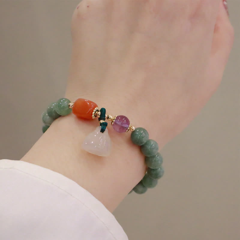KarmaRipple's Cyan Jade Lotus Pumpkin Wish Peace Buckle Amethyst Gemstone Balancing Bracelet p5