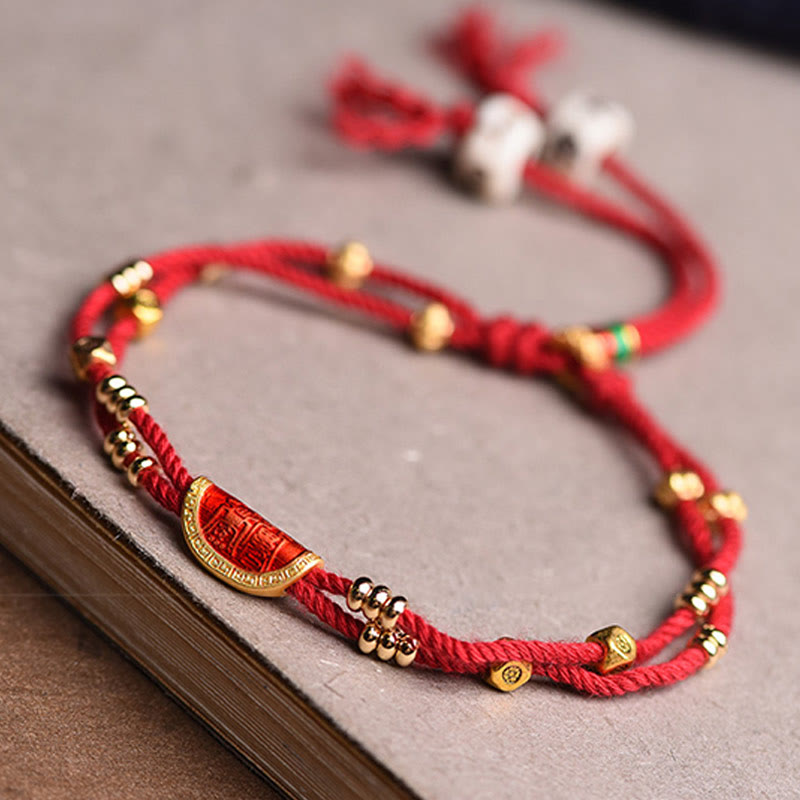 KarmaRipple's Handmade Cinnabar Dumplings Design Fortune Woven Red Rope Bracelet p8