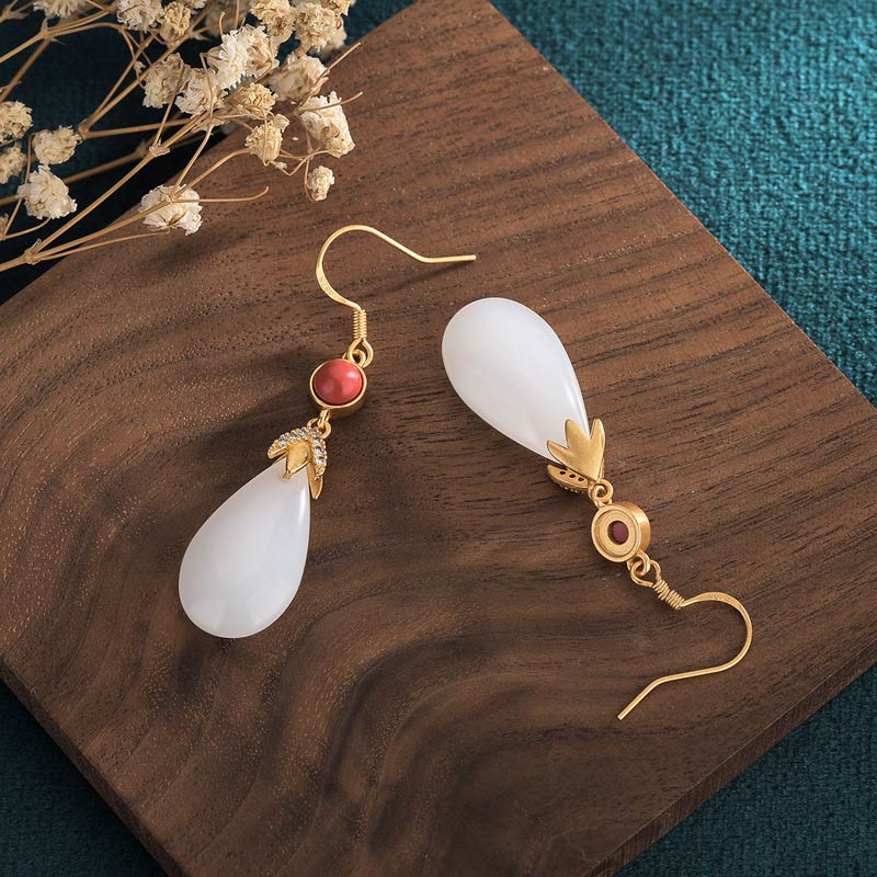 KarmaRipple's FengShui Ivory Jade Fortune Drop Earrings p13