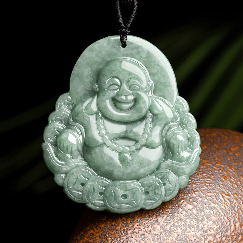 KarmaRipple's Laughing Buddha Authentic Jade Bronze Coin Abundance Pendant Necklace p12